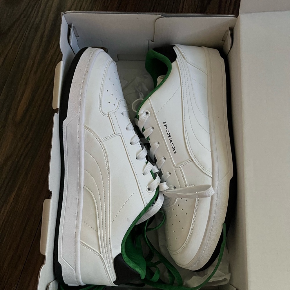 Men's White and Green Sneakers